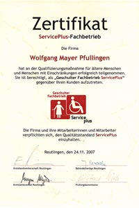 Mayer Rolladen-& Sonnenschutztechnik aus Pfullingen hat die Zertifizierung als ServicePlus-Fachbetrieb