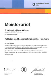 Thumb Meisterbrief Sandra Mayer-Wörner